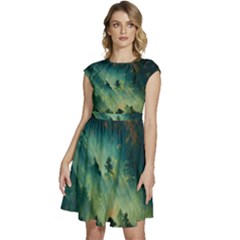 Green Tree Forest Jungle Nature Landscape Cap Sleeve High Waist Dress by Ravend