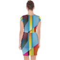 Colorful Rainbow Stripe Pattern Capsleeve Drawstring Dress  View2