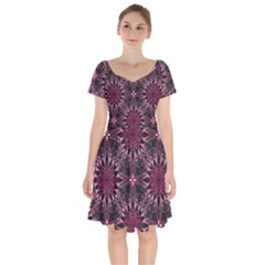 Seamless-pattern-with-flowers-oriental-style-mandala Short Sleeve Bardot Dress by uniart180623