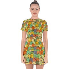 Seamless Pattern With Doodle Bunny Drop Hem Mini Chiffon Dress by uniart180623