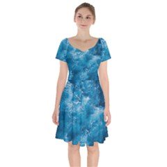 Blue Water Speech Therapy Short Sleeve Bardot Dress by artworkshop