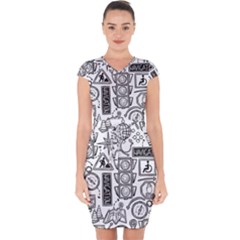 Navigation-seamless-pattern Capsleeve Drawstring Dress  by Simbadda