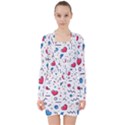 Hearts-seamless-pattern-memphis-style V-neck Bodycon Long Sleeve Dress View1