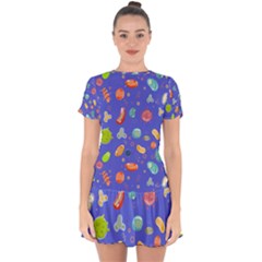 Virus-seamless-pattern Drop Hem Mini Chiffon Dress by Simbadda