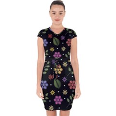 Embroidery-seamless-pattern-with-flowers Capsleeve Drawstring Dress  by Simbadda