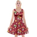 Woodland Mushroom And Daisy Seamless Pattern On Red Backgrounds Reversible Velvet Sleeveless Dress View1