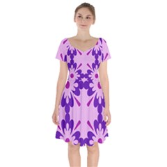 Pink And Purple Flowers Pattern Short Sleeve Bardot Dress by shoopshirt