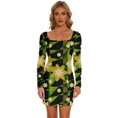 Background-batik 02 Long Sleeve Square Neck Bodycon Velvet Dress by nateshop