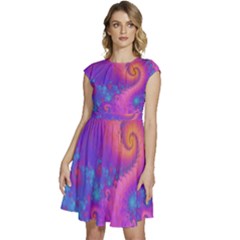 Fractal Art Artwork Magical Purple Cap Sleeve High Waist Dress by Proyonanggan