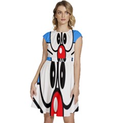 Doraemon Face, Anime, Blue, Cute, Japan Cap Sleeve High Waist Dress by nateshop