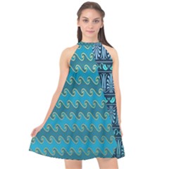 Aztec, Batik Halter Neckline Chiffon Dress  by nateshop