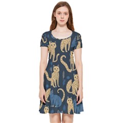 Cat Pattern Animal Inside Out Cap Sleeve Dress by Pakjumat