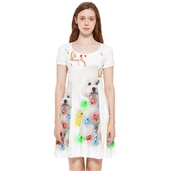 White Bichon Frise Dog Snow Reindeer S T- Shirt White Bichon Frise  Dog Snow Reindeer Santa Hat Chri Inside Out Cap Sleeve Dress by ZUXUMI