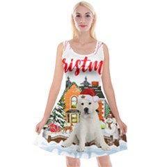 White Labrador Santa Merry T- Shirt Red Winter Christmas Hat House White Labrador  Santa Merry T- Sh Reversible Velvet Sleeveless Dress by ZUXUMI