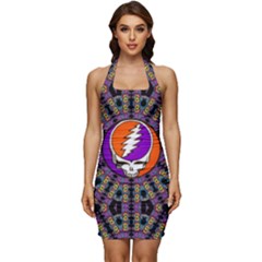 Gratefuldead Grateful Dead Pattern Sleeveless Wide Square Neckline Ruched Bodycon Dress by Sarkoni