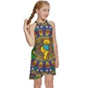 Grateful Dead Pattern Kids  Halter Collar Waist Tie Chiffon Dress View3