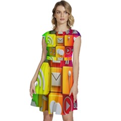 Colorful 3d Social Media Cap Sleeve High Waist Dress by Ket1n9