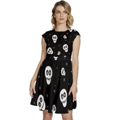 Skull Pattern Cap Sleeve High Waist Dress by Ket1n9