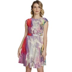 Clouds Multicolor Fantasy Art Skies Cap Sleeve High Waist Dress by Ket1n9