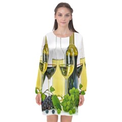 White-wine-red-wine-the-bottle Long Sleeve Chiffon Shift Dress  by Ket1n9