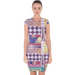 Abstract Shapes Colors Gradient Capsleeve Drawstring Dress  by Vaneshop