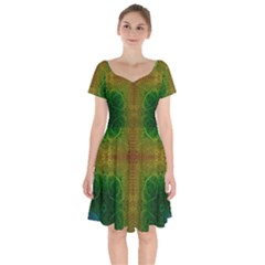 Psychedelic Screen Trippy Short Sleeve Bardot Dress by Modalart