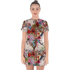 Valentine s Day Heart Artistic Psychedelic Drop Hem Mini Chiffon Dress by Modalart