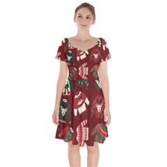 Ugly Sweater Wrapping Paper Short Sleeve Bardot Dress by artworkshop