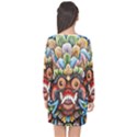 Wood Sculpture Bali Logo Long Sleeve Chiffon Shift Dress  View2