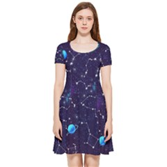 Realistic Night Sky Poster With Constellations Inside Out Cap Sleeve Dress by Ket1n9