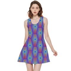 Red Blue Bee Hive Pattern Inside Out Reversible Sleeveless Dress by Hannah976