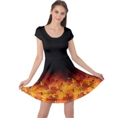 Gradient Dark Tree Autumn Leaf Party Cap Sleeve Dress by CoolDesigns