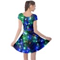 Bright Blue Aquamarine Shine Christmas Lights Double Sided Cap Sleeve Dress View2