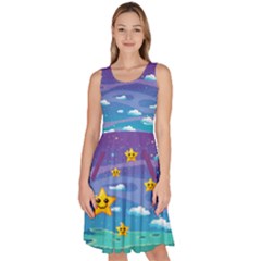 Pixelated Space Stars Amethyst & Teal Knee Length Skater Dress With Pockets by CoolDesigns