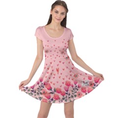 Pink Floral Love Red Happy Valentines Pattern Cap Sleeve Dress by CoolDesigns