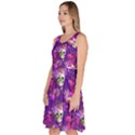 Dark Blue Violet Skull and Flowers Pattern Knee Length Skater Dress With Pockets View2