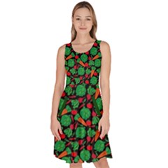 Black Vegetable Pattern Knee Length Skater Dress With Pockets  by CoolDesigns