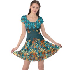 Teal & Dark Cyan Autumn Leaves Cap Sleeve Dress by CoolDesigns