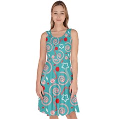 Turquoise Pattern Candy Cane Knee Length Skater Dress With Pockets by CoolDesigns