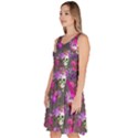 Dark Gray Skull and Flowers Pattern Knee Length Skater Dress With Pockets View2