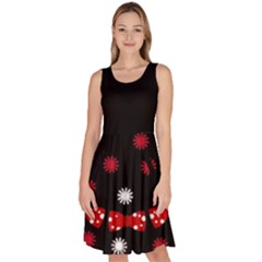 Red & Black Ribbons Length Skater Dress With Pockets by CoolDesigns