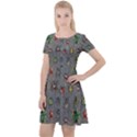 Gray Pattern with Watercolor Beetles Cap Sleeve Velour Dress   View1