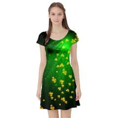 Gold Shamrock Black Pattern Short Sleeve Skater Dress by CoolDesigns