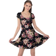 Vintage Black Floral Flowers Cap Sleeve Dress by CoolDesigns