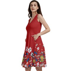 Unique Poker Casino Playing Cards Print Red Sleeveless V-neck Skater Dress by CoolDesigns