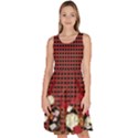 Checkered Red Alice Wonderland Print Knee Length Skater Dress With Pockets View1