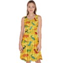 Yellow Cartoon Dinosaur Pattern Knee Length Skater Dress With Pockets View1