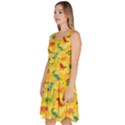 Yellow Cartoon Dinosaur Pattern Knee Length Skater Dress With Pockets View2