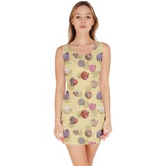 Khaki Cute Cartoon Chicken Pigs Ducks Cats Pattern Bodycon Dress by CoolDesigns