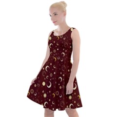 Dark Red Fun Night Sky The Moon And Stars Knee Length Skater Dress by CoolDesigns